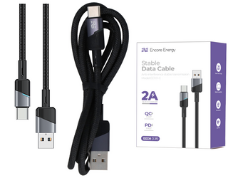 Новий кабель Encore Energy USB-A USB-C 2A провід QC PD для заряджання та передачі даних 100 см плетений чорний EE101-C