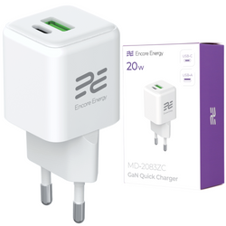 Нова мережна зарядка GaN 20W USB-A USB-C QC PD Encore Energy MD-2083ZC