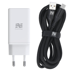 Нова мережна зарядка GaN 65W USB-A + 2x USB-C QC PPS PD Encore Energy MD-6590R + кабель USB-A USB-C 2м