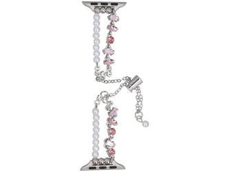 Нова браслет для смарт-годинника GlacierX Slider Clasp Double Chain Bracelet Crystal Pink для Apple Watch 38/40/41mm Срібно-рожевий