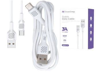 Новий кабель Encore Energy USB-A USB-C провід QC PD 3A 60W для зарядки та передачі даних 100 см білий EE157-C